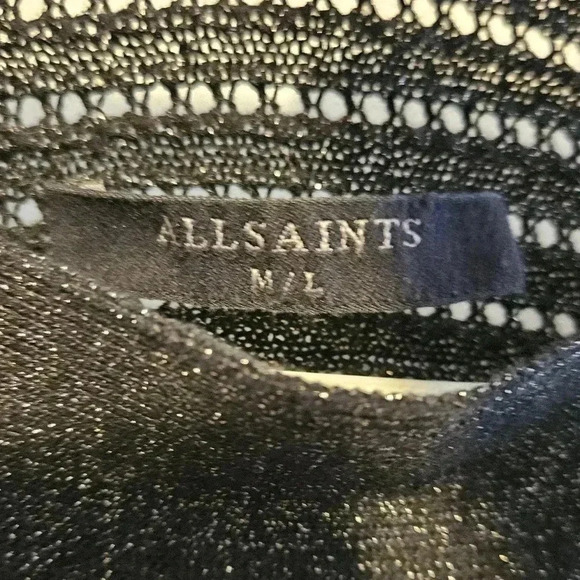 All Saints Elle Metallic Open Knit Jumper Black Long Sleeve Size  M/L - Picture 5 of 13
